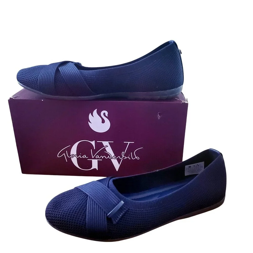 GV Gloria Vanderbilt 8.5 Debbie Knit Double Strap Flat Ballet Shoes Slip-on Blue